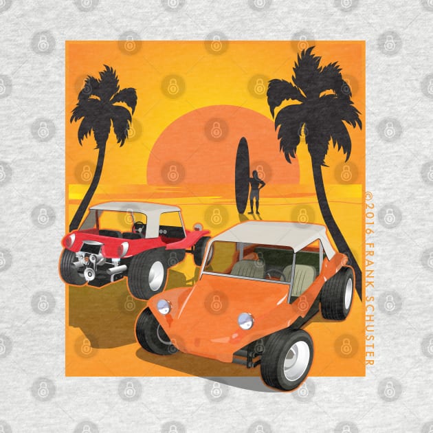 Dune Buggy  Front and Back with Sunset and Surfer Dune Buggies by PauHanaDesign